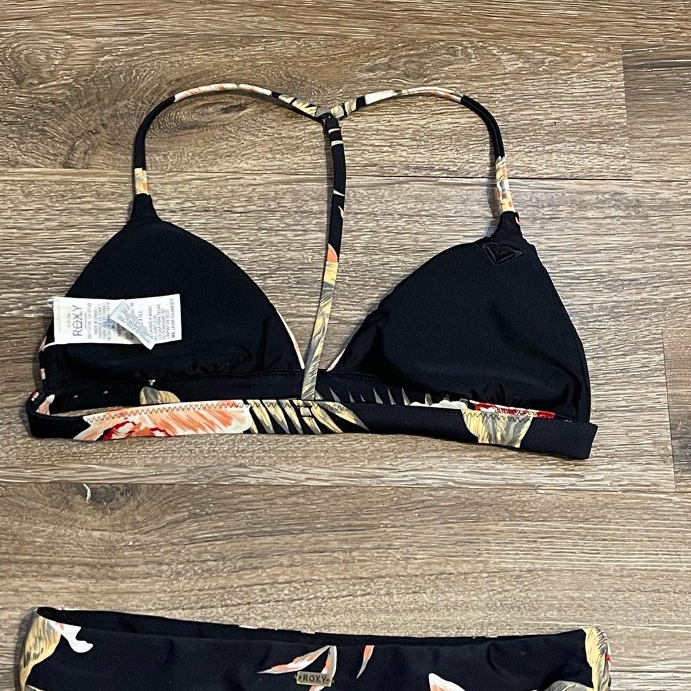 Roxy Black Floral Bikini Set with Yellow, Orange and Red Accents - Picture 2 of 4